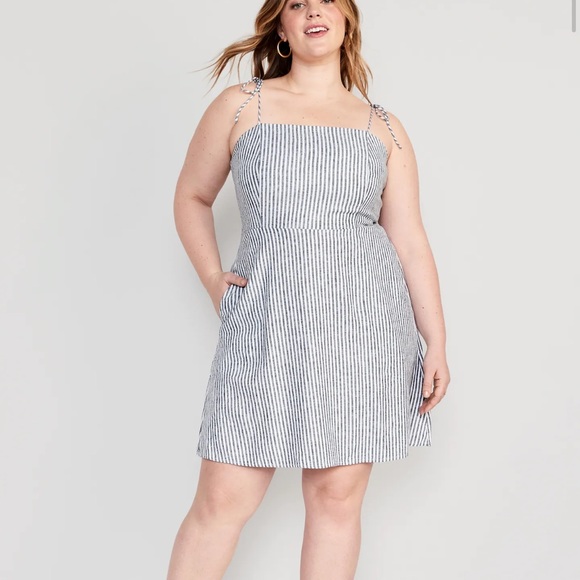 NWT OLD NAVY Fit & Flare Matching Tie-Strap Mini Dres: Blue Stripe SIZE XLARGE - Picture 7 of 9